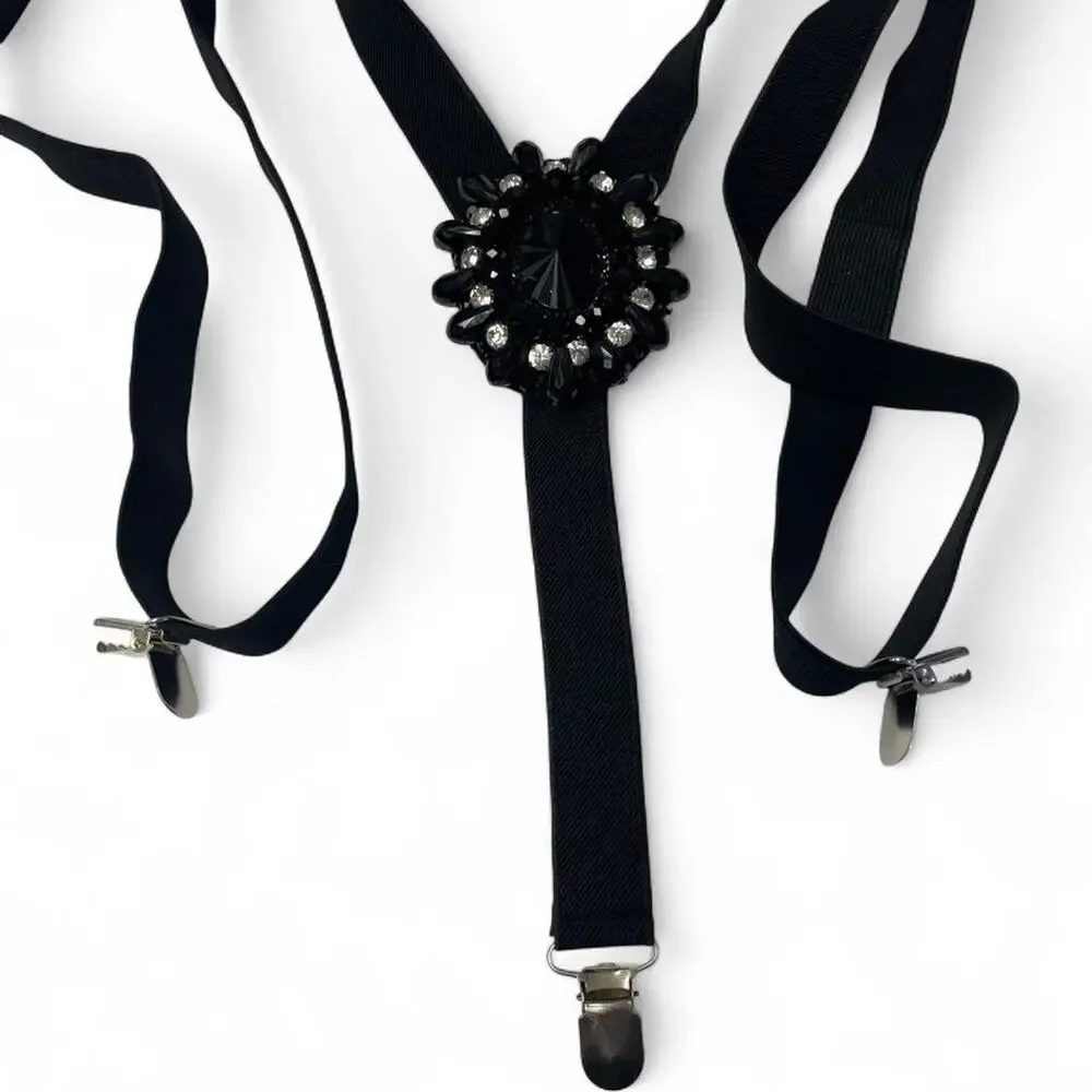 Black rhinestone embellished suspenders